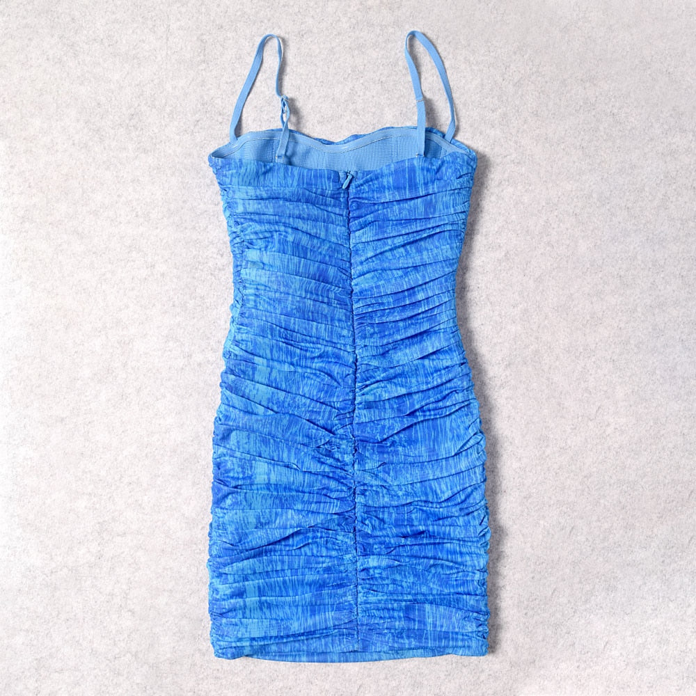 Blue - Amani Mesh Ruched Tie-Dye Dress SunsetFashionLA Blue - Amani Mesh Ruched Tie-Dye Dress SunsetFashionLA