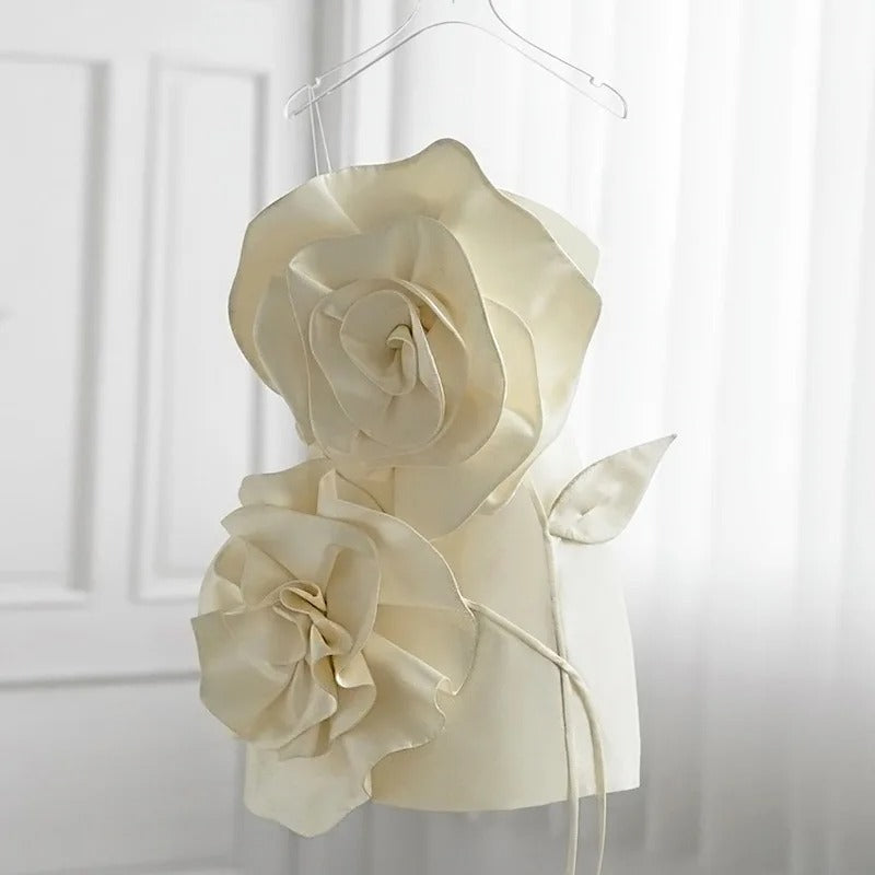 White - Princess - White Dress with Big Flower White - Princess - White Dress with Big Flower