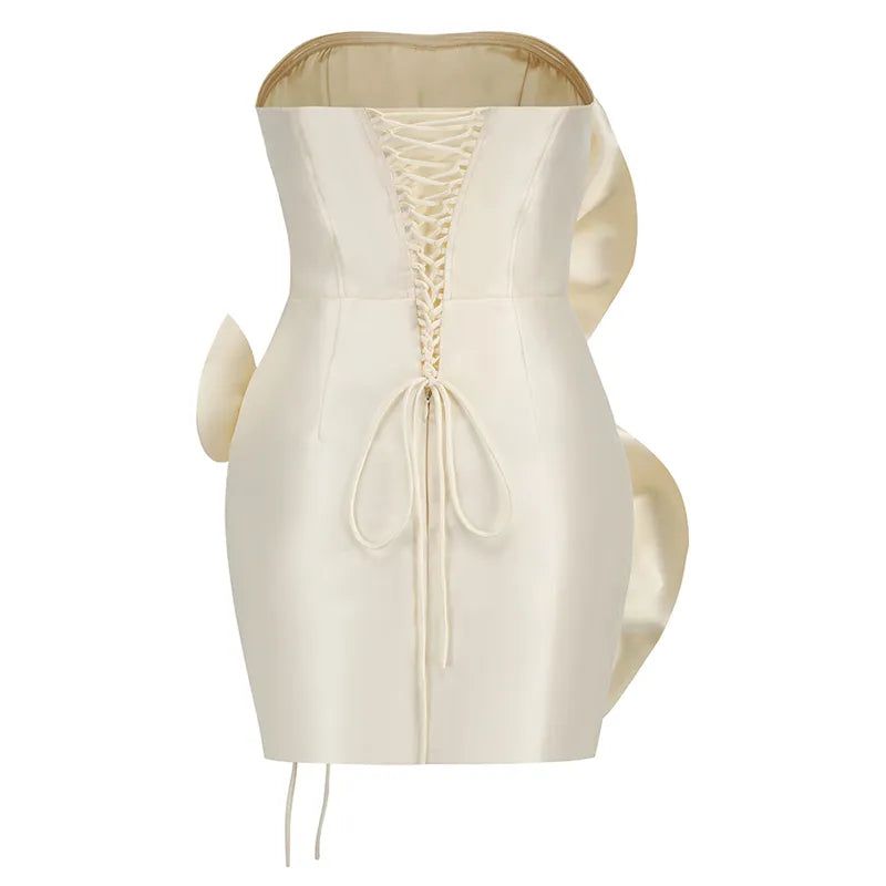 White - Princess - White Dress with Big Flower - Satin & Strapless SunsetFashionLA White - Princess - White Dress with Big Flower - Satin & Strapless SunsetFashionLA