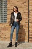 Biker Faux Shearling Sheepskin Suede Jacket with Belt - SunsetFashionLA