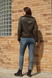 Biker Faux Shearling Sheepskin Suede Jacket with Belt - SunsetFashionLA