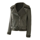 Biker Faux Shearling Sheepskin Suede Jacket with Belt - SunsetFashionLA