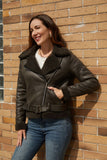 Biker Faux Shearling Sheepskin Suede Jacket with Belt - SunsetFashionLA