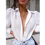 Boho Summer Turn-Down Collar Blouse - SunsetFashionLA