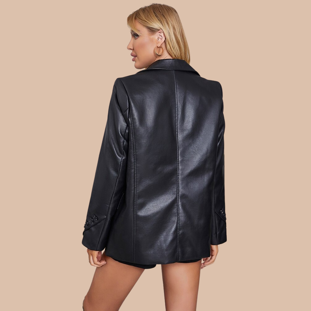 Carrie Single Breasted Leather Blazer - SunsetFashionLA