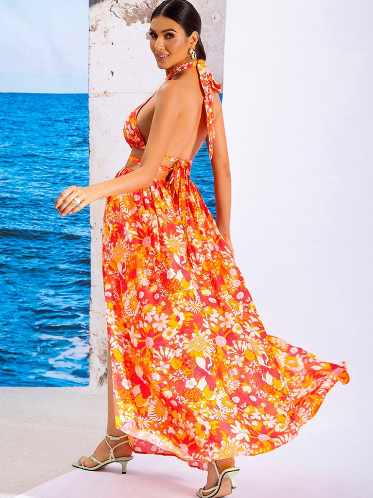 Orange / XS - Cliodhna Halter Cut Out Gown Dress – SunsetFashionLA