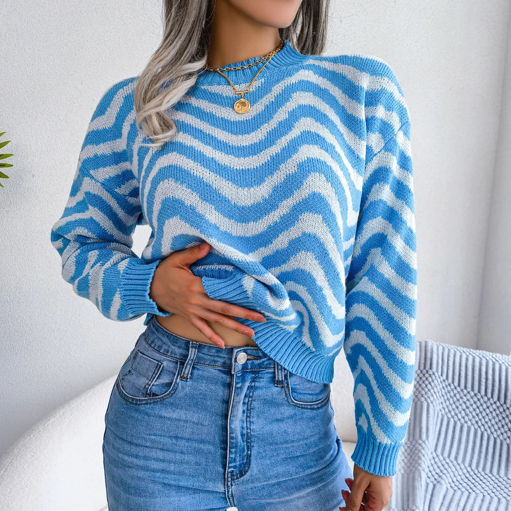 Blue / S - Cressida Irregular Stripe Knit Sweater – SunsetFashionLA