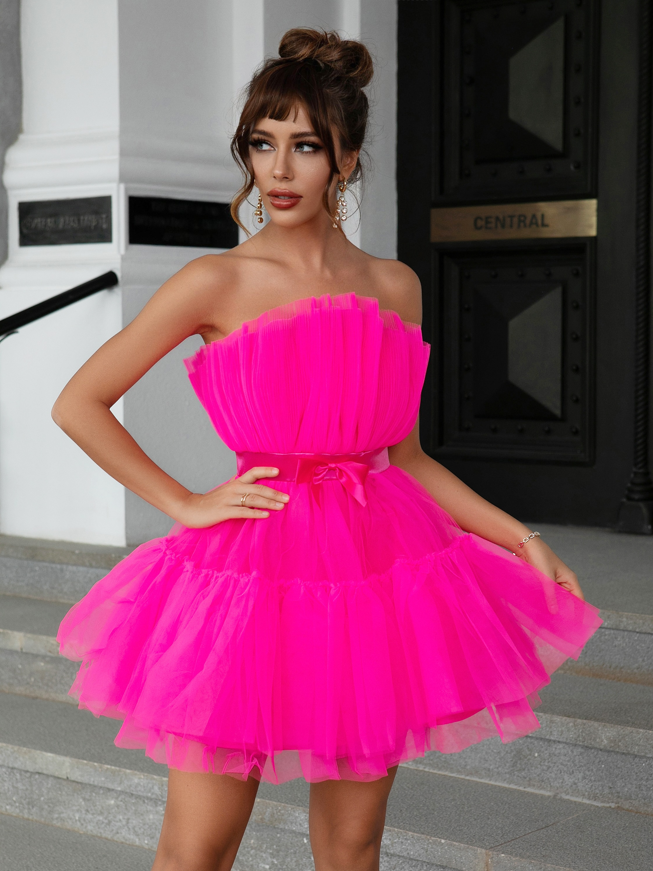 mesh ruched dress pink Veronica Pink Mesh Ruched Maxi Dress