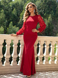 Delaney Sequin Lantern Sleeve Gown Dress - SunsetFashionLA