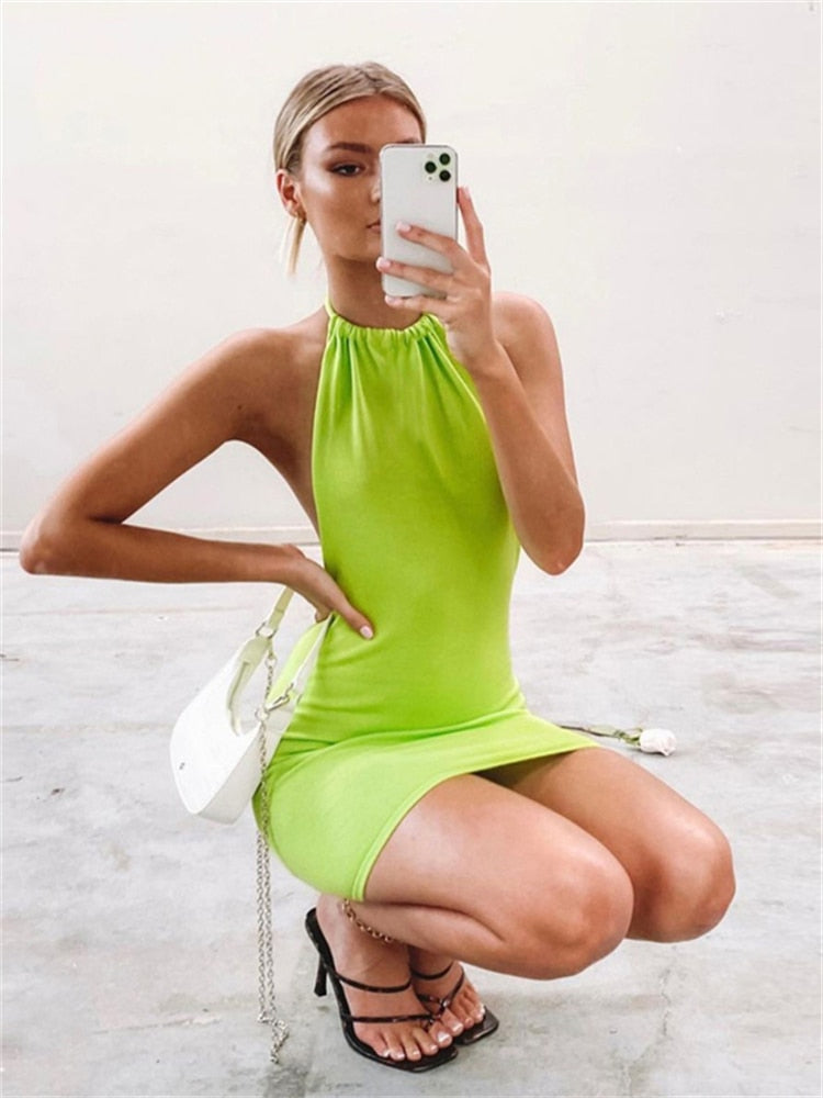 Green - Ember Backless Halter Knit Dress SunsetFashionLA Green - Ember Backless Halter Knit Dress SunsetFashionLA