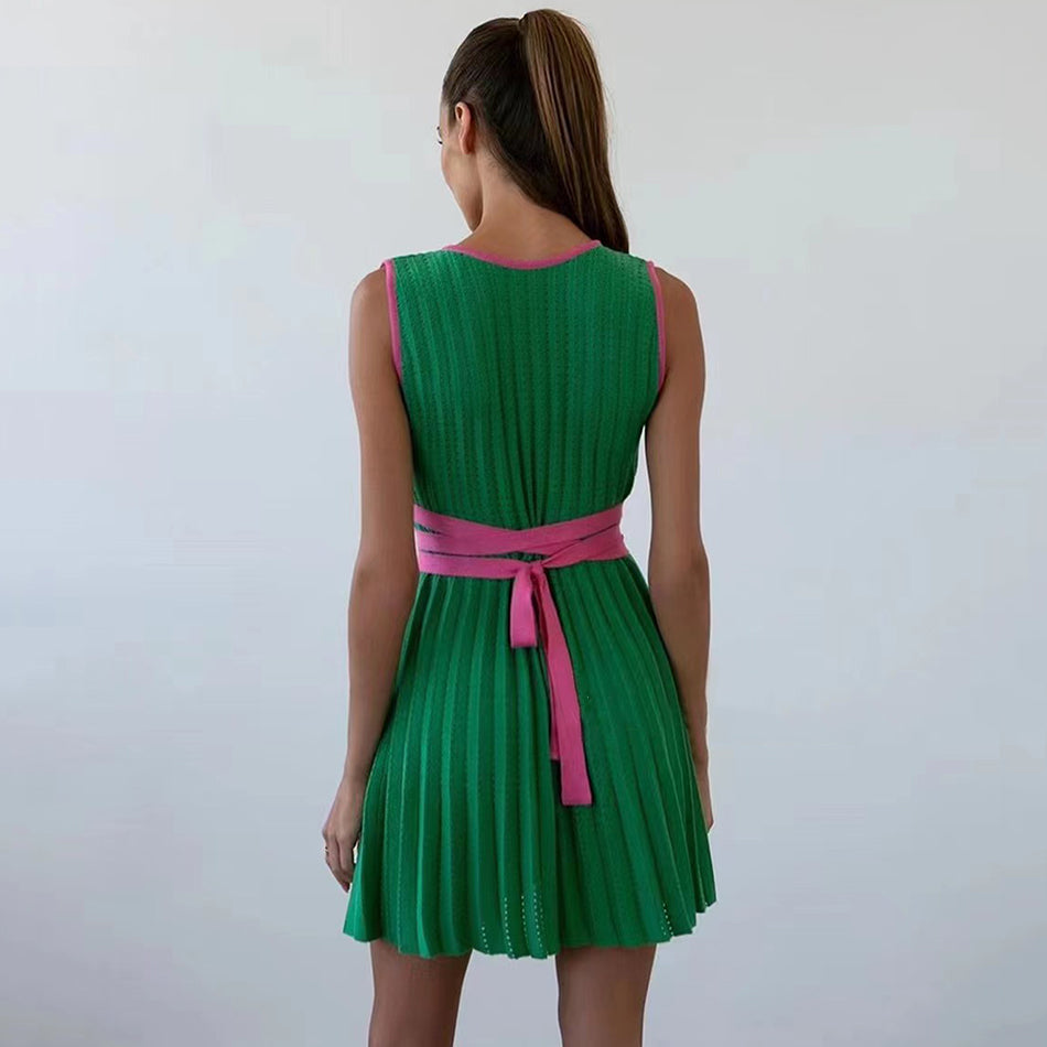Fleur Pleated Knit Mini Dress - SunsetFashionLA