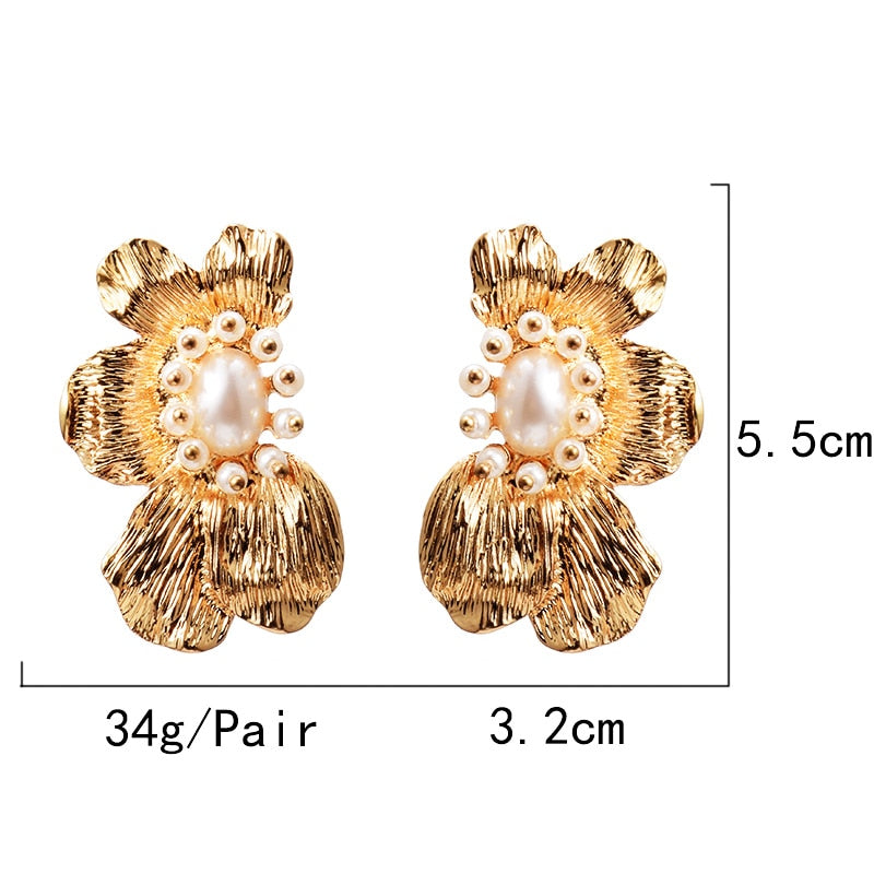 Flower-Shaped Metal Simulated Pearl Drop Earrings - SunsetFashionLA
