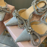Glitter Rhinestones Crystal bowknot High Heeled Sandals - SunsetFashionLA
