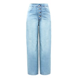 High Waist Wide Leg Jeans with Button Fly in Light Blue