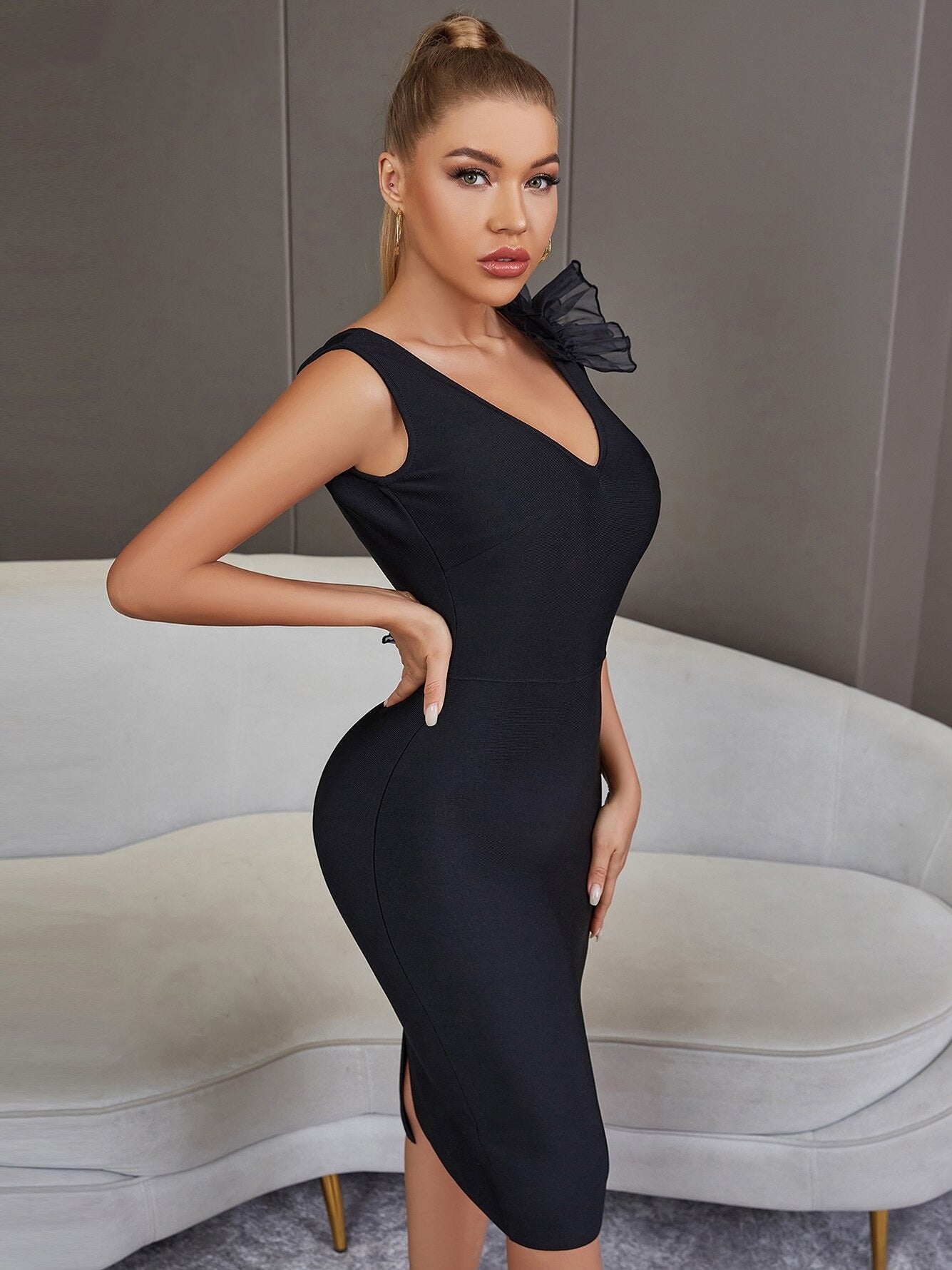 Black - Leigh Bandage Backless Ruffle Dress SunsetFashionLA Black - Leigh Bandage Backless Ruffle Dress SunsetFashionLA