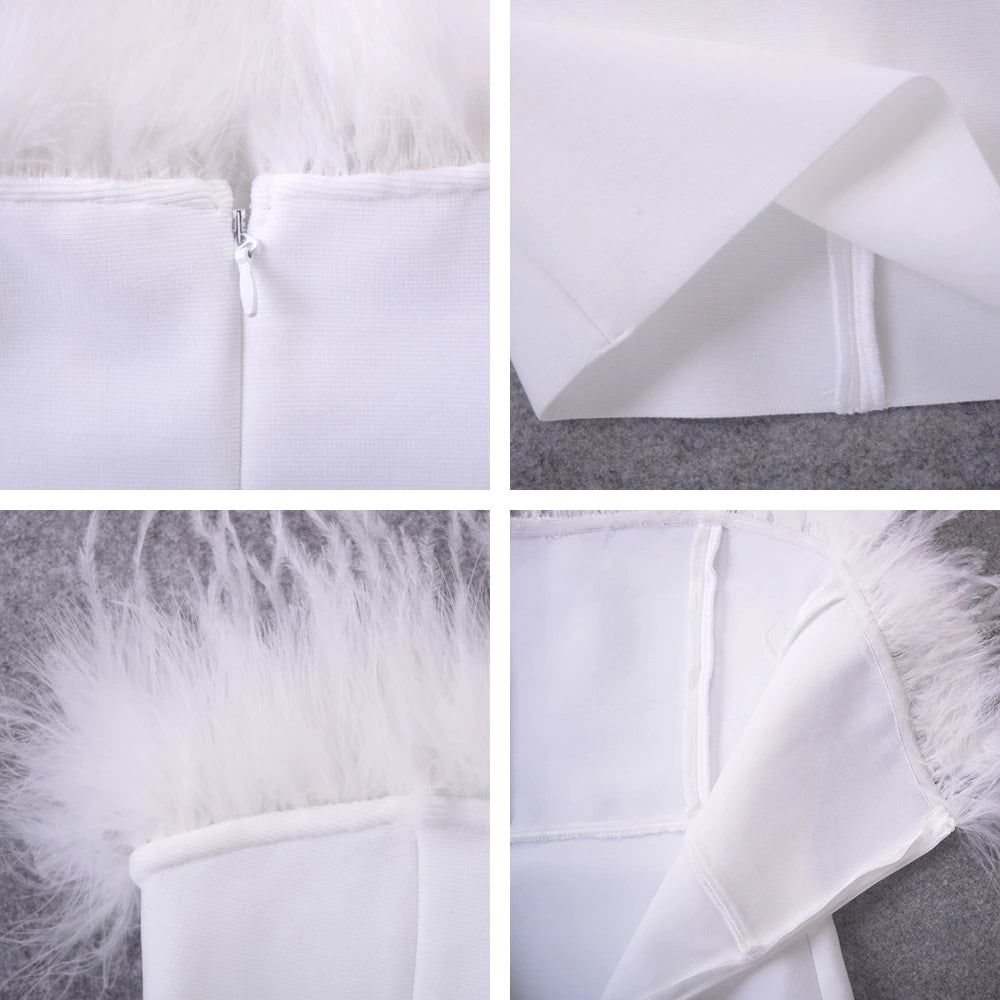 Lessie Strapless Feather Bandage Dress - SunsetFashionLA