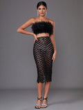 Libby Feather Top and Sequined Skirt Two Piece Dress Set - SunsetFashionLA