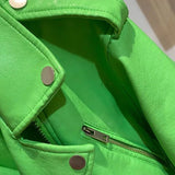 Meina Green Biker Leather Jacket - SunsetFashionLA