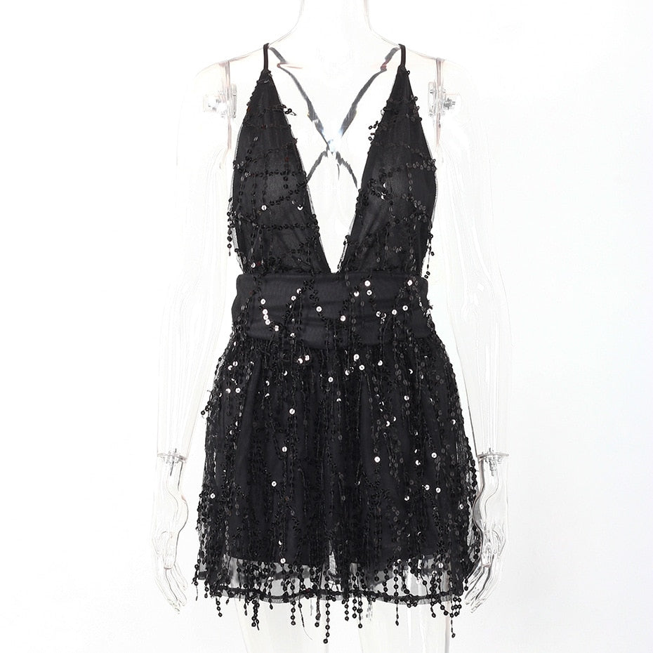 Black - Mindy Sequin Backless Summer Dress Black - Mindy Sequin Backless Summer Dress