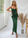 Morella Satin Dress With A High Slit - SunsetFashionLA