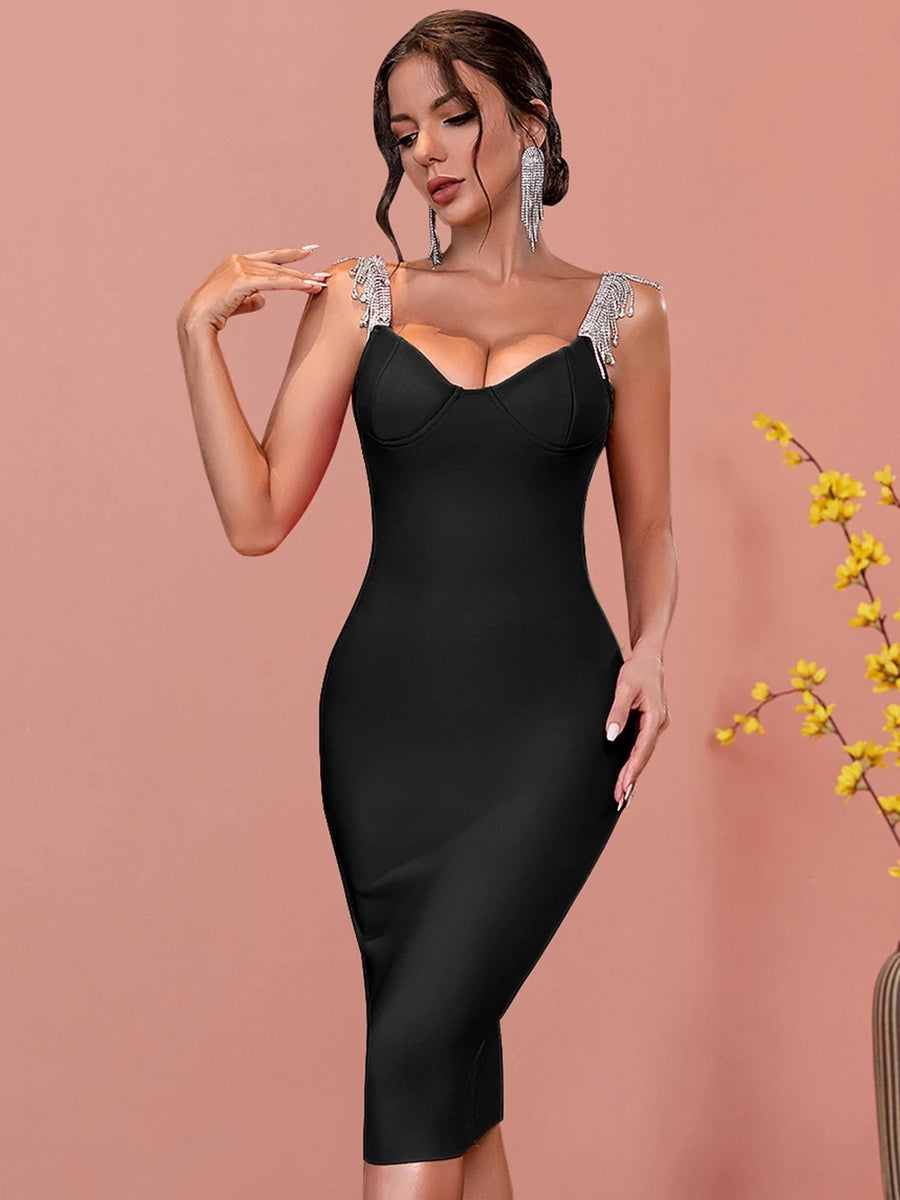 open lace back dress Black Sexy Unique Velvet Rhinestone Prom Evening Dress main image 0