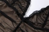 Myah Black Mesh Pleated Midi Dress - SunsetFashionLA