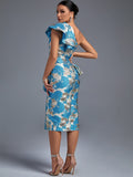 Novalie Jacquard One Shoulder Ruffle Dress - SunsetFashionLA