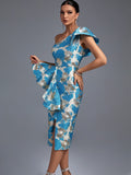 Novalie Jacquard One Shoulder Ruffle Dress - SunsetFashionLA
