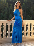 Oliviane Halter Rhinestone Satin Gown Dress - SunsetFashionLA
