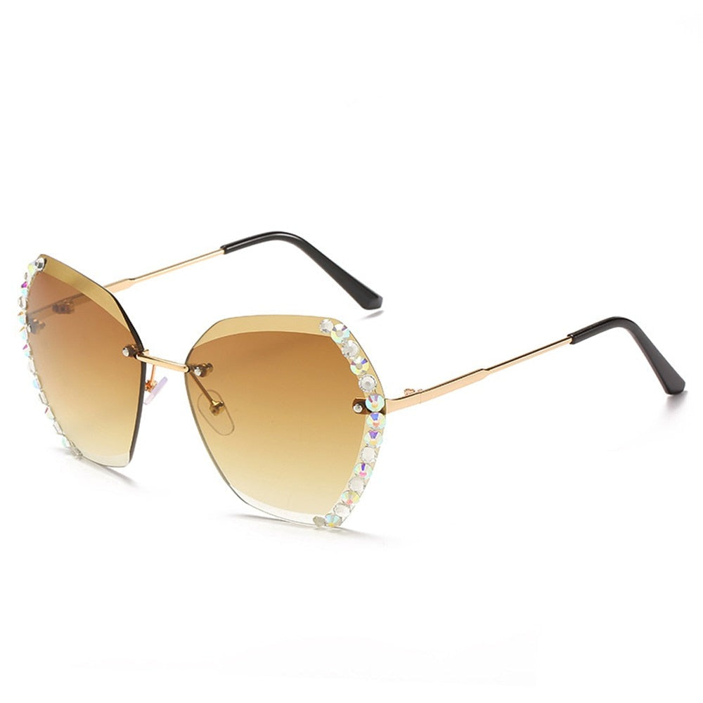 Oversized Rimless Rhinestone Sunglasses - SunsetFashionLA