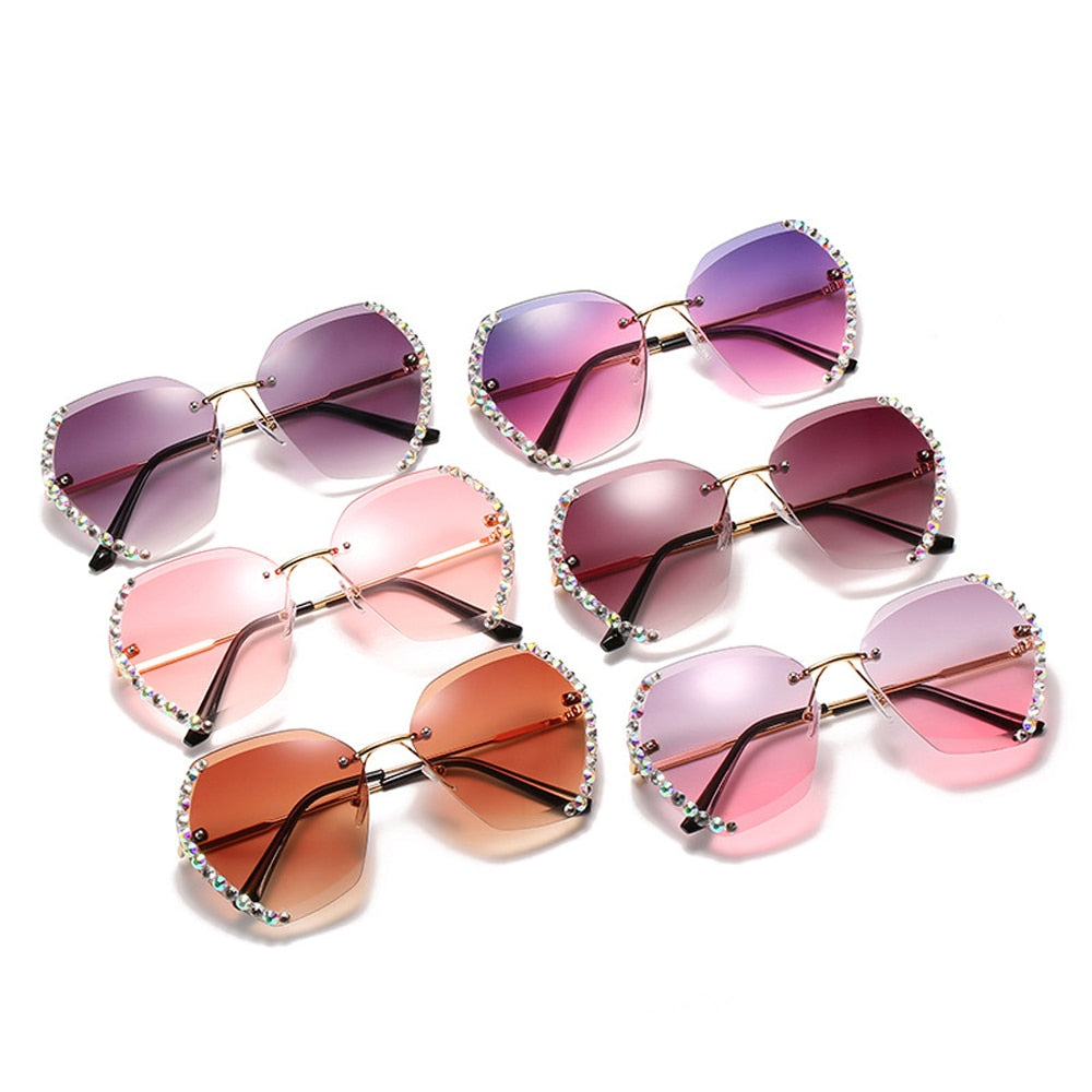 Oversized Rimless Rhinestone Sunglasses - SunsetFashionLA