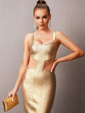 Penelope Bandage Cut Out Gold Dress - SunsetFashionLA