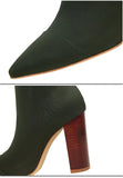 Satin Stretch Block Heel Ankle Boots - SunsetFashionLA