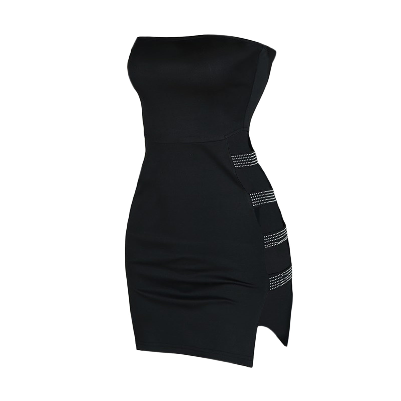 Black - Sexy Strapless Cut Out Rhinestones Dress SunsetFashionLA Black - Sexy Strapless Cut Out Rhinestones Dress SunsetFashionLA