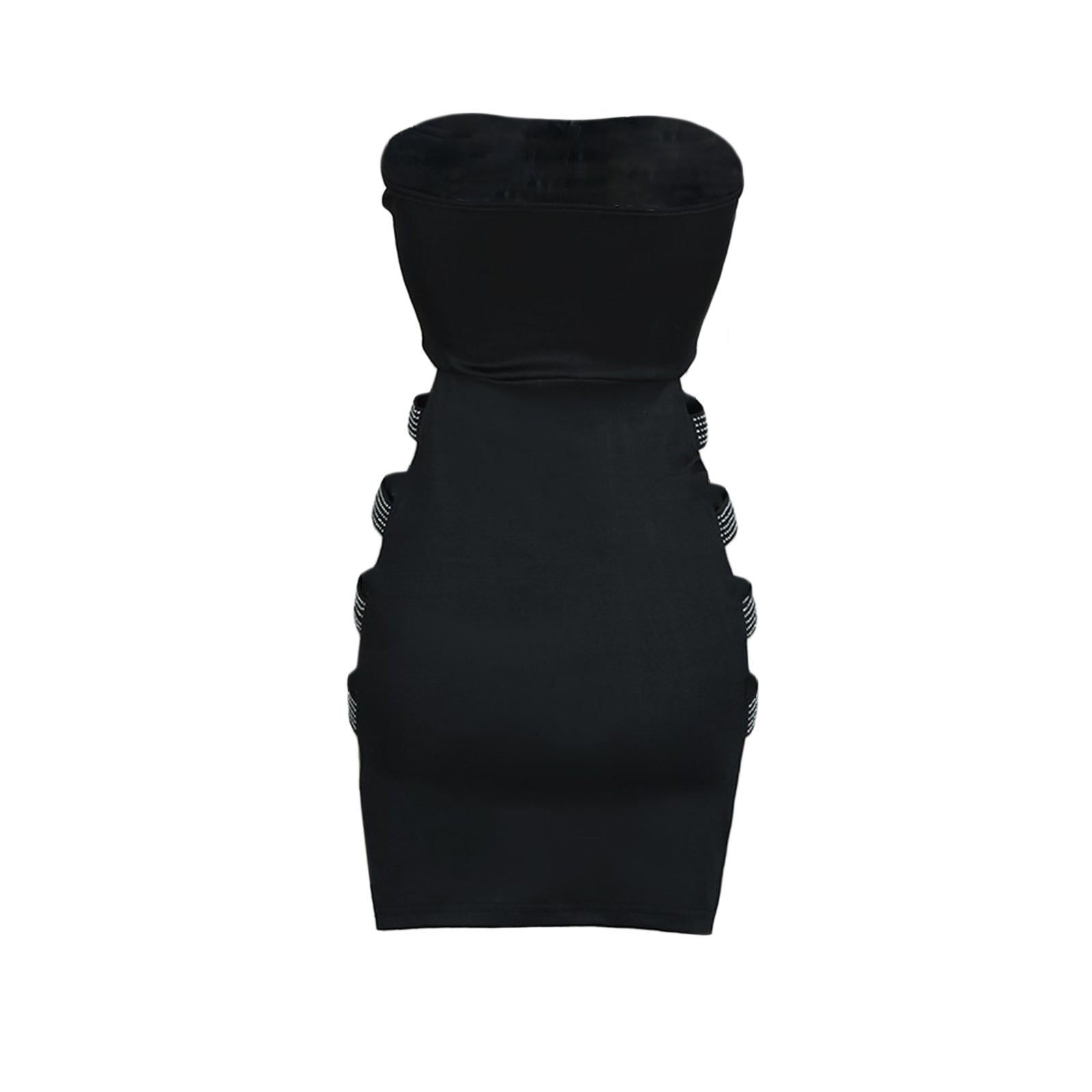 Black - Sexy Strapless Cut Out Rhinestones Dress SunsetFashionLA Black - Sexy Strapless Cut Out Rhinestones Dress SunsetFashionLA
