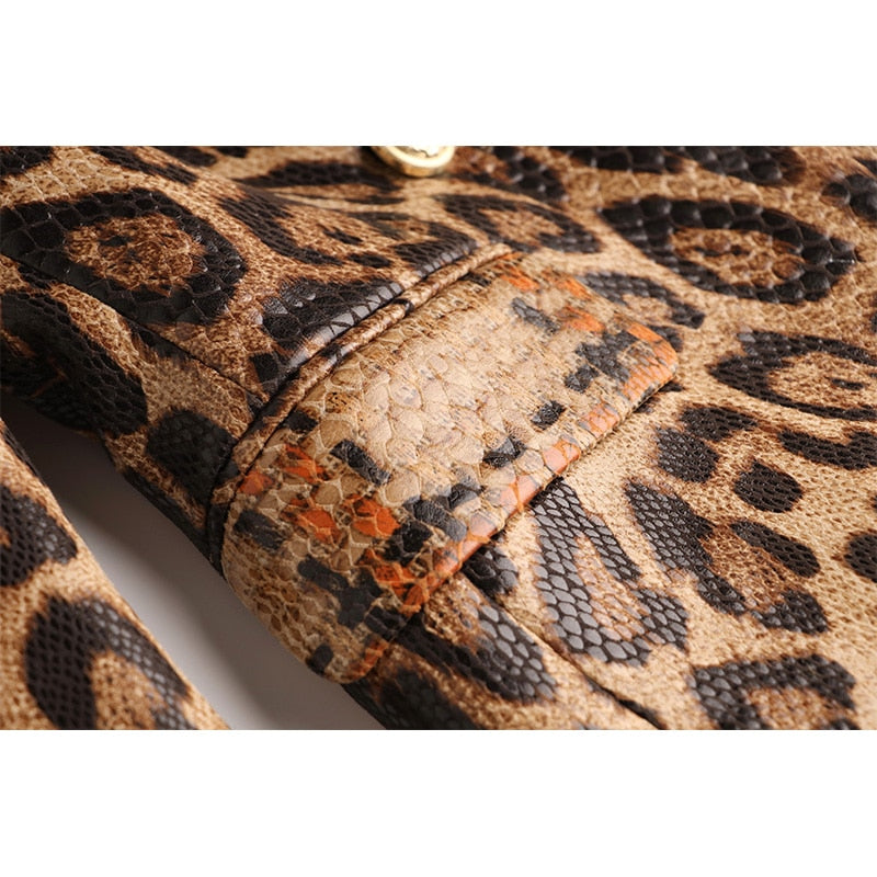 Snake Pattern Leather Blazer - SunsetFashionLA