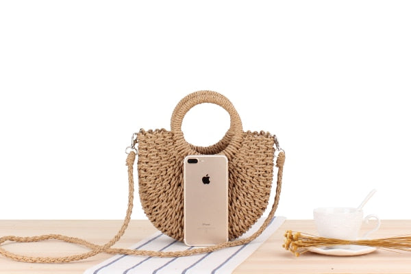 Straw Summer Bag with Round Handle and a Strap - SunsetFashionLA