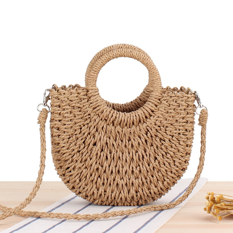 Straw Summer Bag with Round Handle and a Strap - SunsetFashionLA