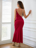 Thea Satin Rhinestone Gown Dress - SunsetFashionLA