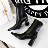 Vegan Leather Pointed Toe Ankle Boots - SunsetFashionLA