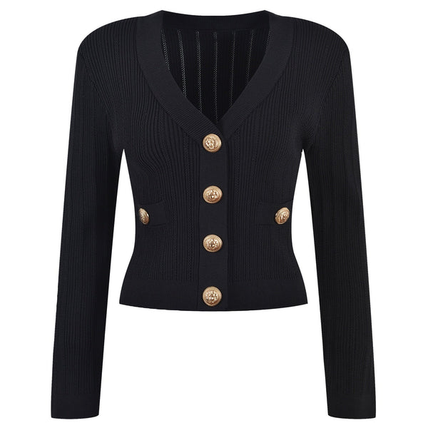ジャケット WOOALONG Spin button crop knit cardigan BLACK ZAFUL Women's Button Up Embroidered Cable Knit Cardigan V