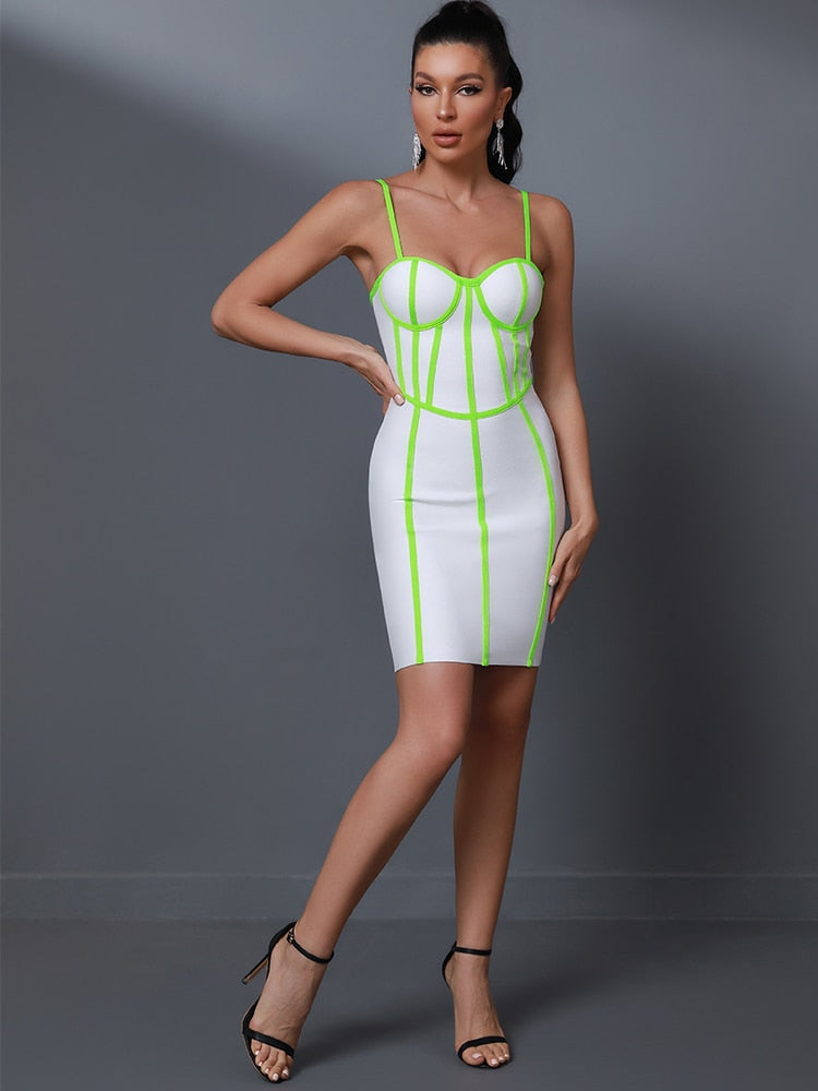 White - Violetta Neon Bandage Dress SunsetFashionLA White - Violetta Neon Bandage Dress SunsetFashionLA