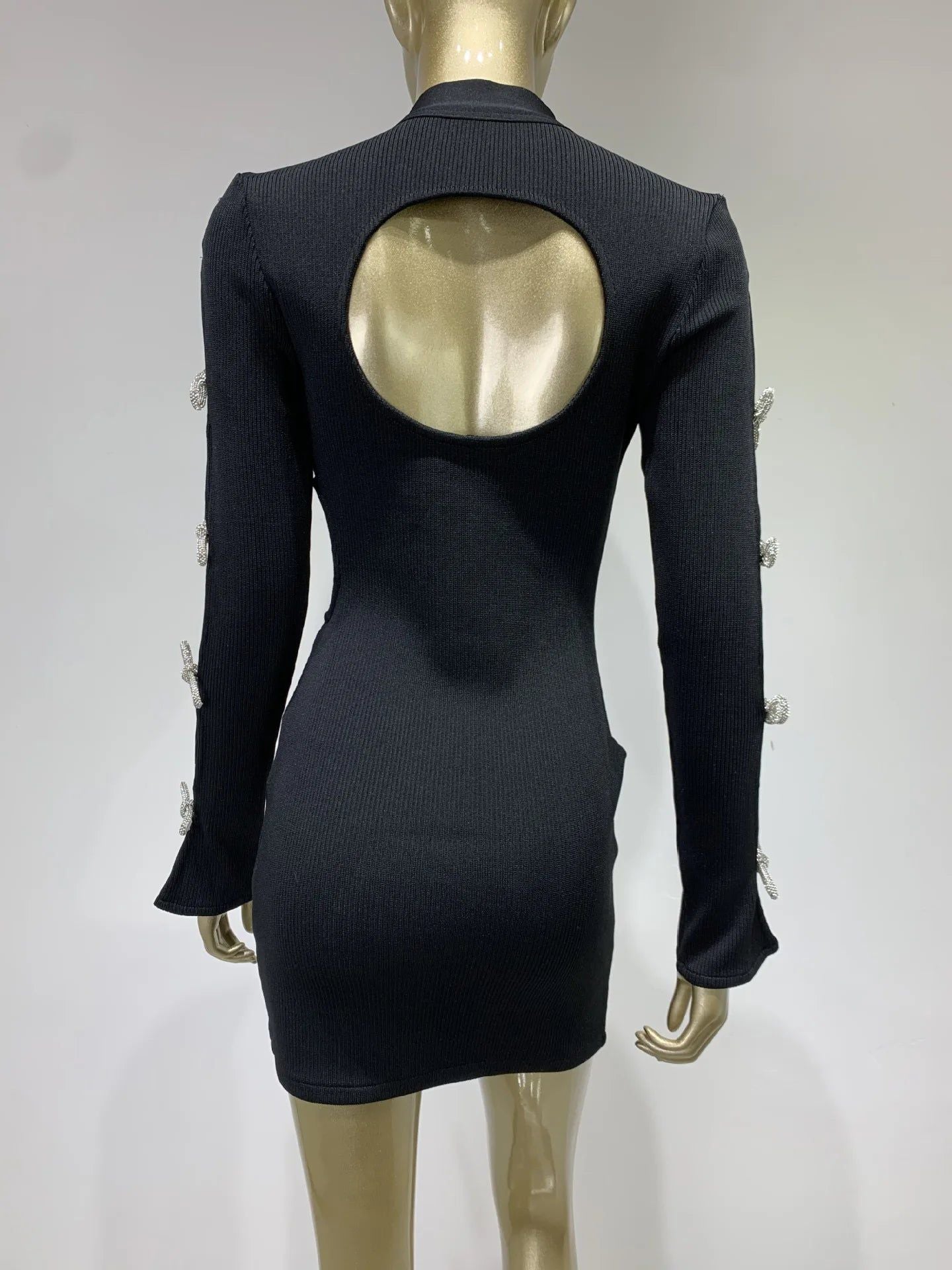 Black - Black Bandage Dress - Long Sleeve Dress With Bow Sleeves SunsetFashionLA Black - Black Bandage Dress - Long Sleeve Dress With Bow Sleeves SunsetFashionLA