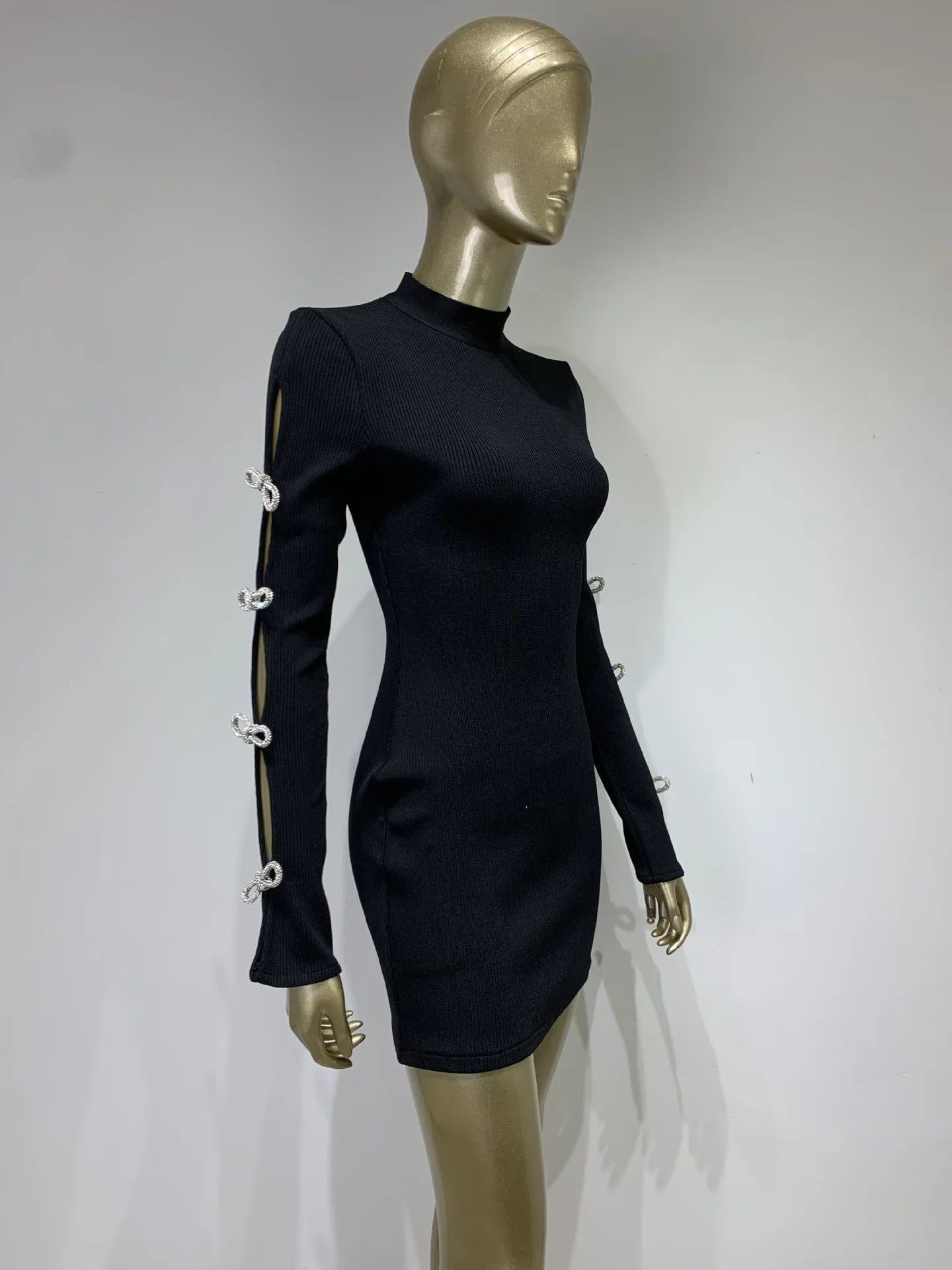 Black - Black Bandage Dress - Long Sleeve Dress With Bow Sleeves SunsetFashionLA Black - Black Bandage Dress - Long Sleeve Dress With Bow Sleeves SunsetFashionLA
