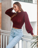 Xanthe Lantern Sleeve Mock Neck Cropped Sweater - SunsetFashionLA