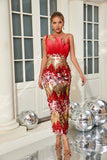 Yvaine Strapless Feathers Sequin Red Dress