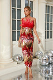 Yvaine Strapless Feathers Sequin Red Dress