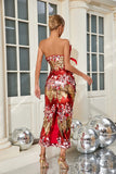 Yvaine Strapless Feathers Sequin Red Dress