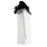 Lizzy Black Lace Patchwork Double Breasted White Blazer