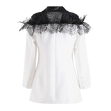 Lizzy Black Lace Patchwork Double Breasted White Blazer